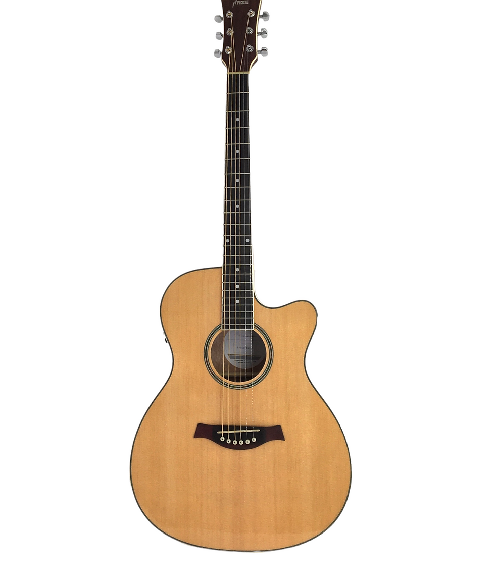 Thumbnail: Haze F560CEQN Spruce Top Built-In Pickup/Tuner OM Cutaway Acoustic Guitar - Natu