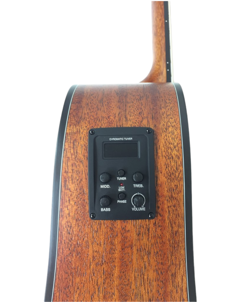 Thumbnail: Haze W1654CEQN Solid Spruce Built-In Pickups/Tuner Acoustic Guitar - Natural wit