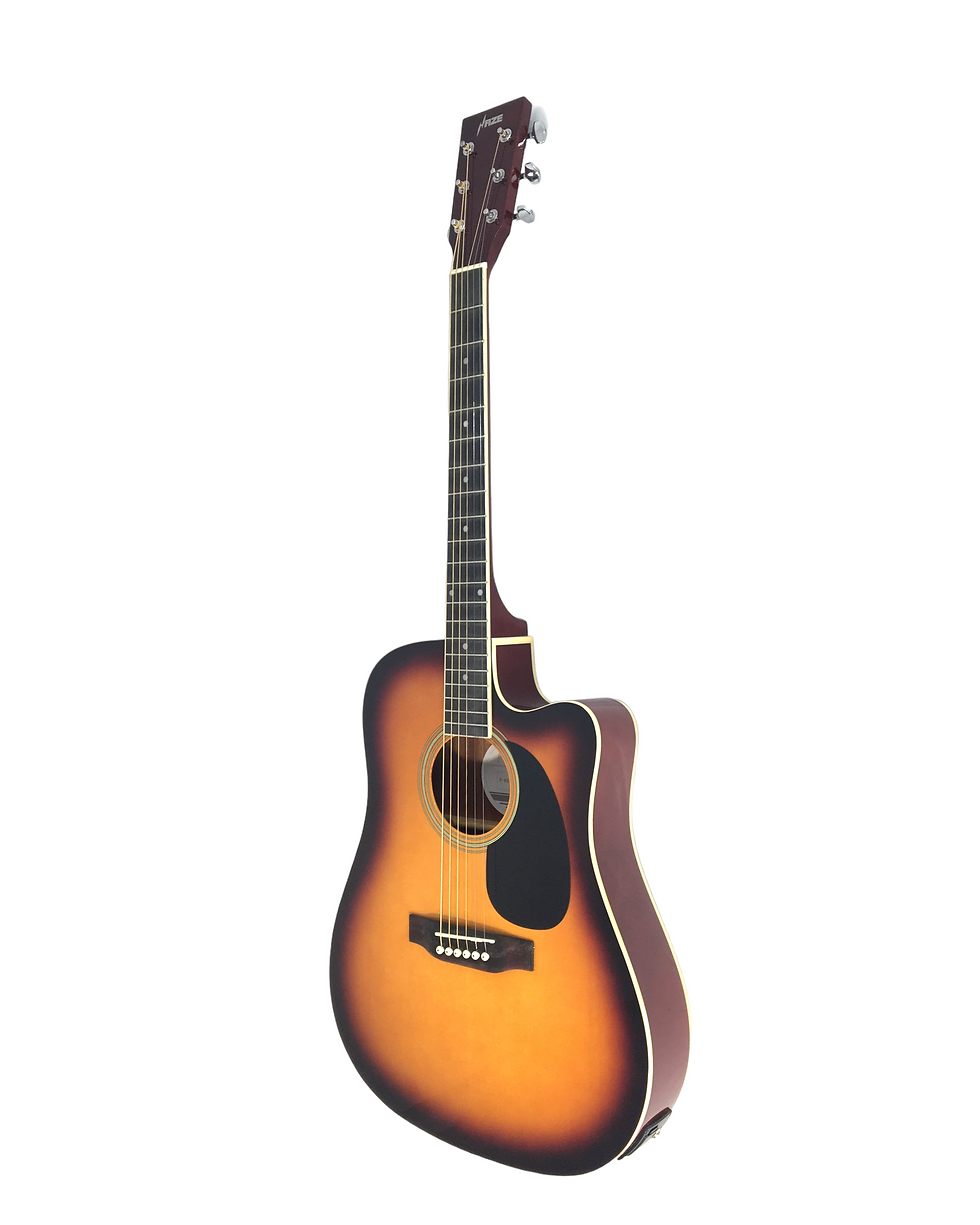 Thumbnail: Haze F631BCEQBS Thin-Body Built-In Pickups/Tuner Acoustic Guitar - Sunburst with