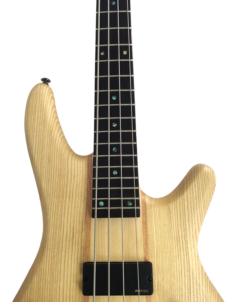 Thumbnail: Haze Solid Walnut Artec Active Humbucker WR Electric Bass Guitar - Natural B327N