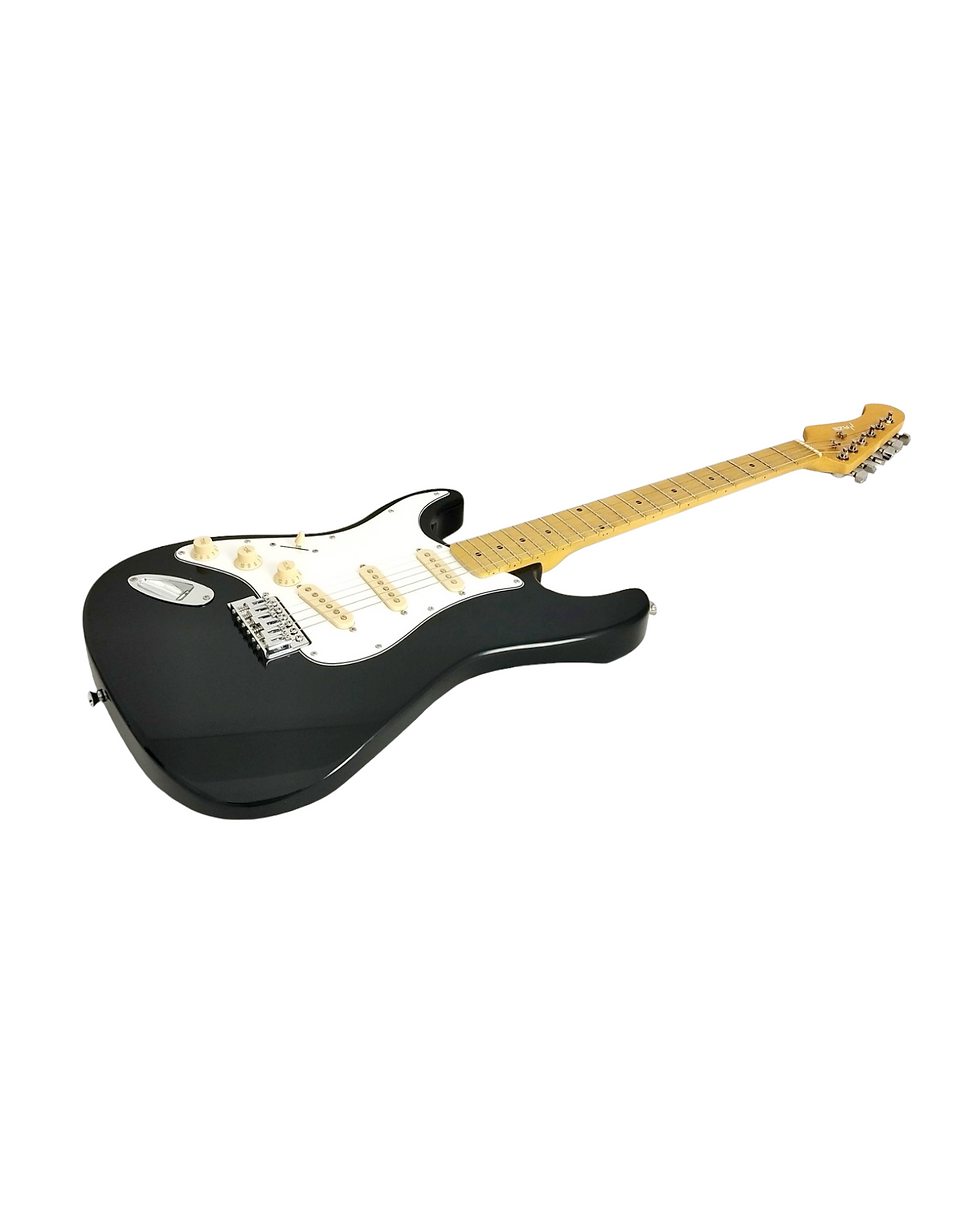 Thumbnail: Haze Left Handed SSS Maple Neck HST Electric Guitar - Black 11HSST1910LBKM with 