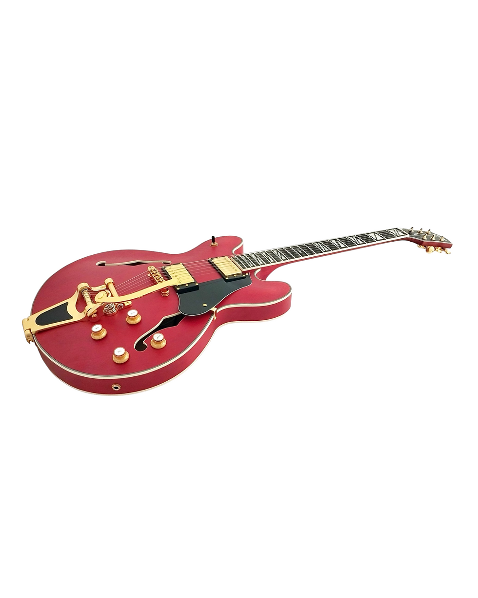 Thumbnail: Haze Semi-Hollow Bigsby Tremolo HES Electric Guitar - Red SEG1975WRDS