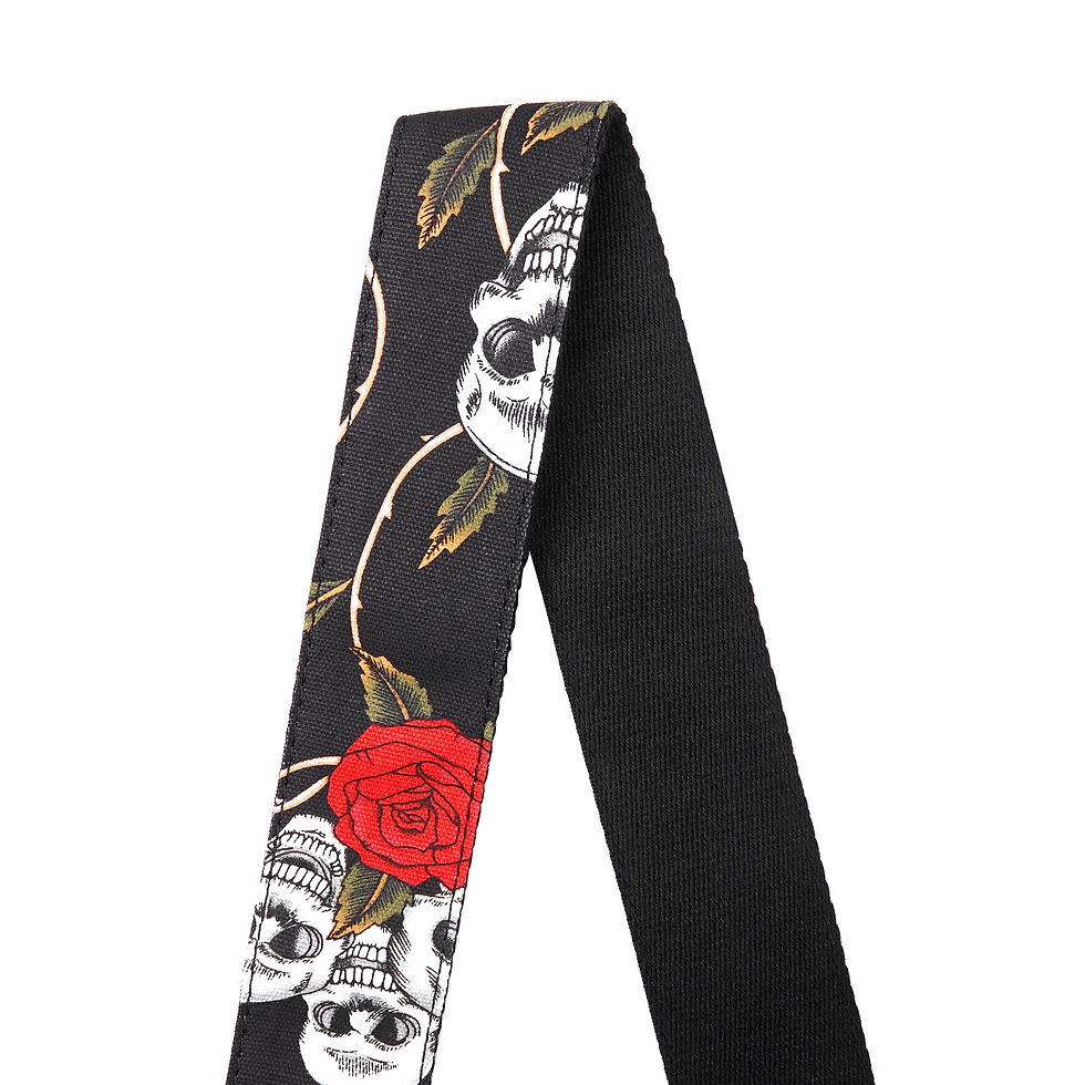 Thumbnail: Amumu Skull Rose Guitar Strap Red Denim for Acoustic/ Electric Guitars, Bass - D