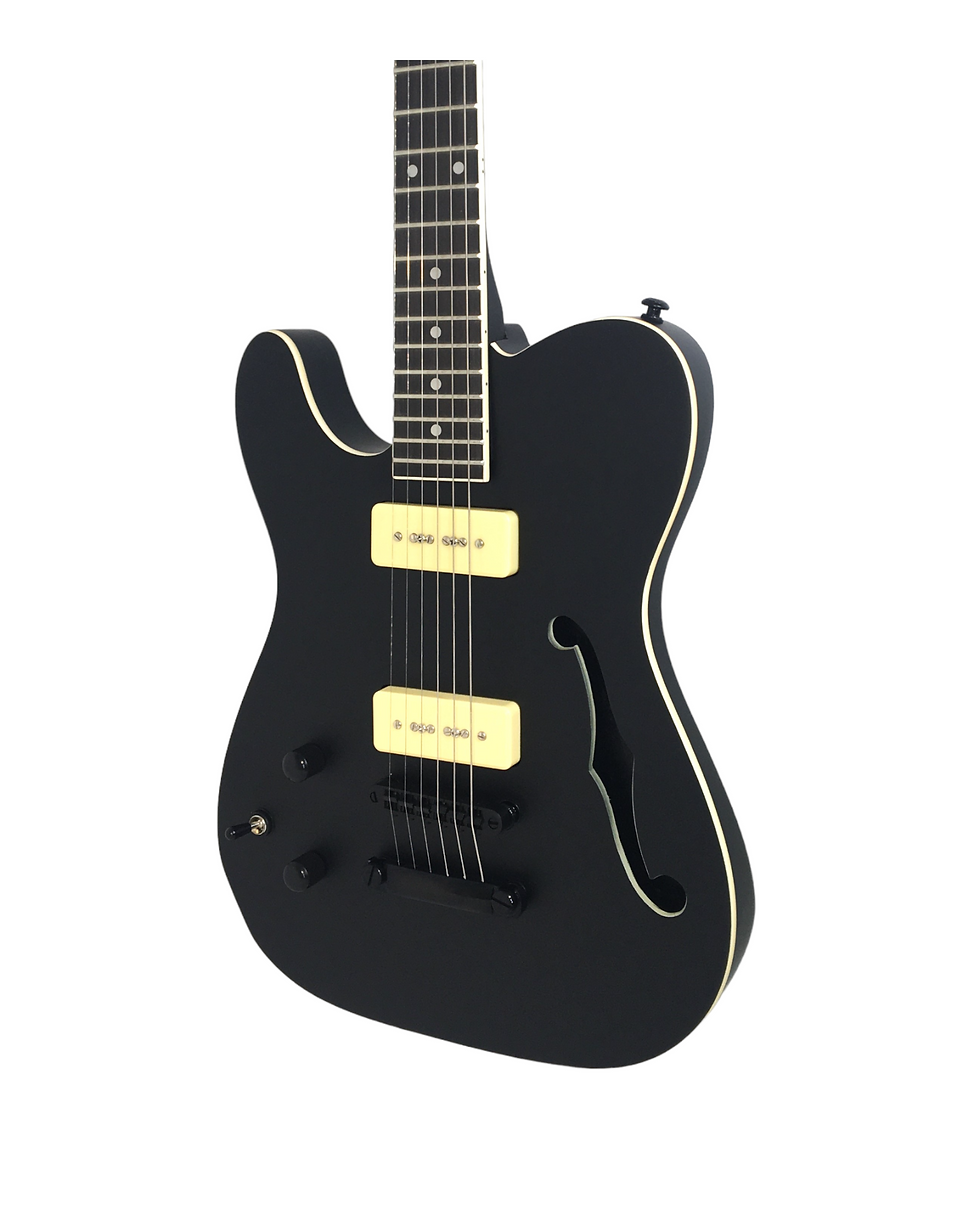 Thumbnail: Haze Lefthanded Semi-Hollow HH HTL Electric Guitar - Black HSE501LHBK