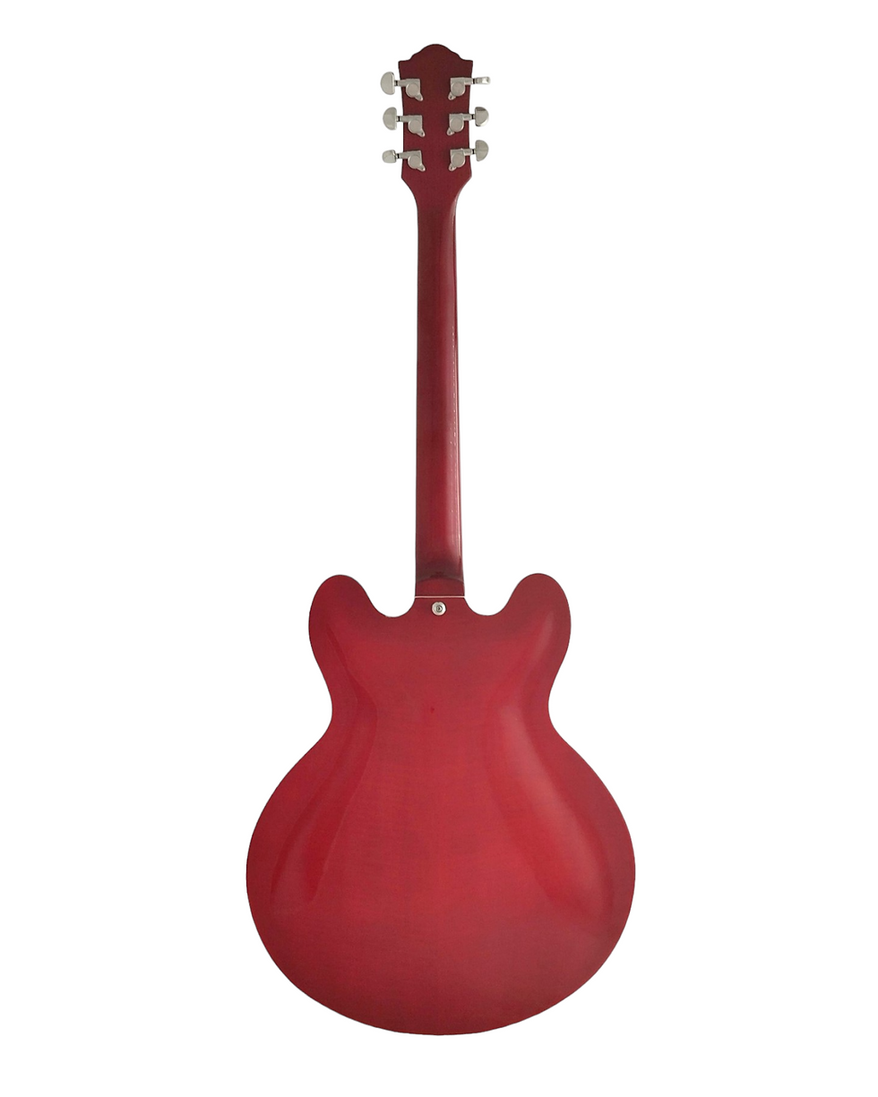Thumbnail: Haze Semi-Hollow Flame Maple HES Electric Guitar SEG272CR - Cherry Red