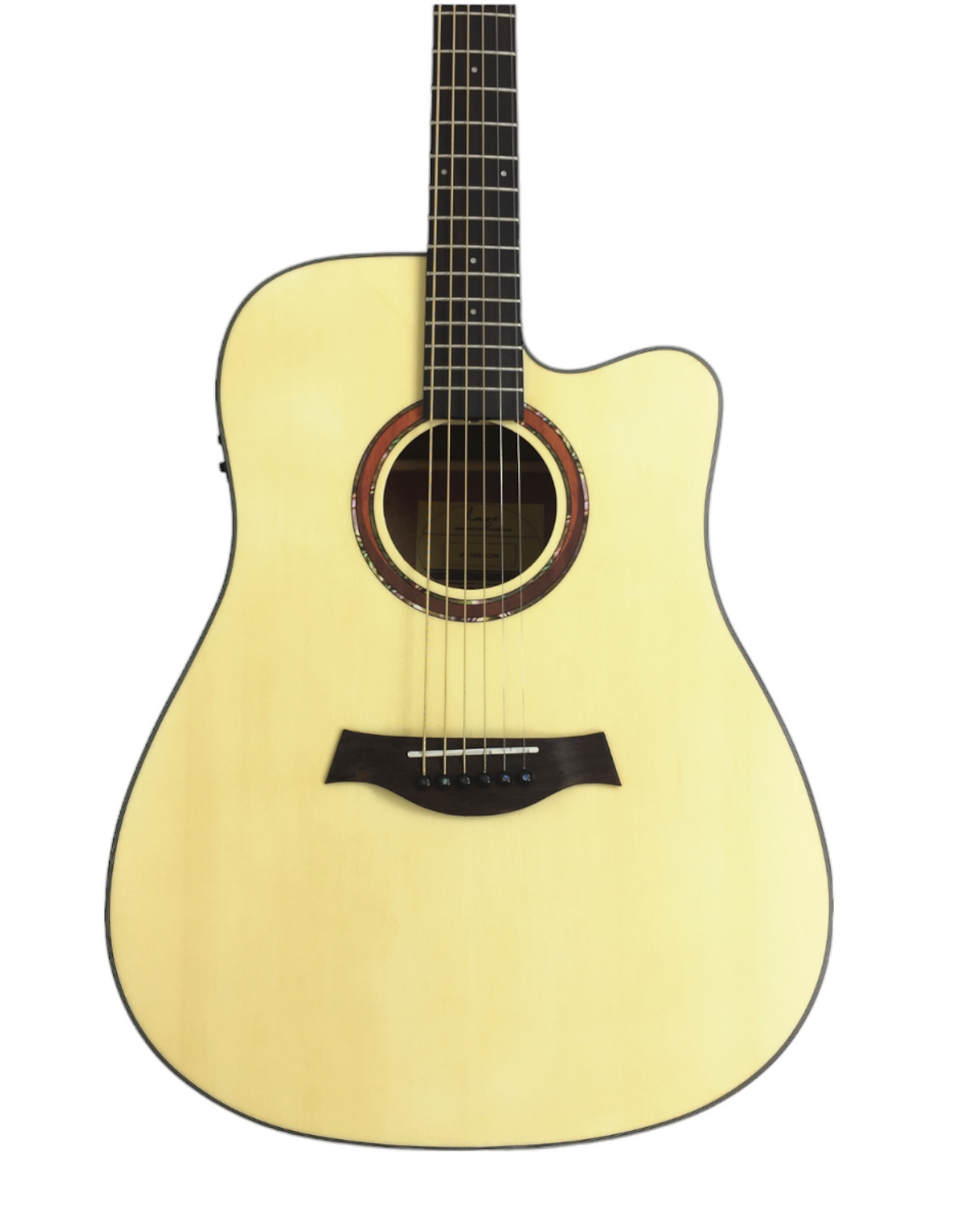 Thumbnail: Haze W1654CEQN Solid Spruce Built-In Pickups/Tuner Acoustic Guitar - Natural wit