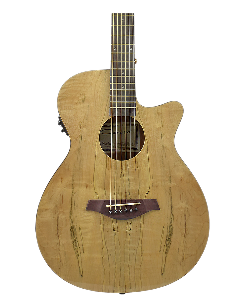 Thumbnail: Caraya HSGYPSYCEQGC Spalted Spruce Built-In Pickups/Tuner OM Cutaway Acoustic Gu