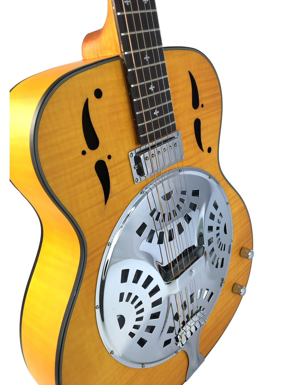 Thumbnail: Haze SDG727 Roundneck Resonator Guitar, Flame Maple, 1xH Pickups + Free Gig Bag