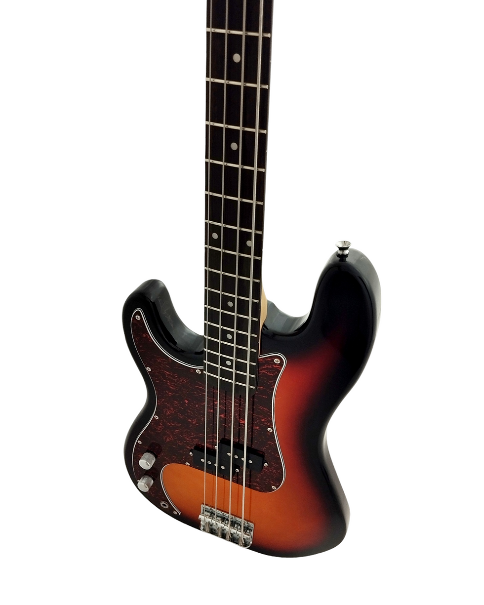 Thumbnail: Haze Left Handed Basswood Sunburst Electric Bass Guitar - PB172BSLH  with Access