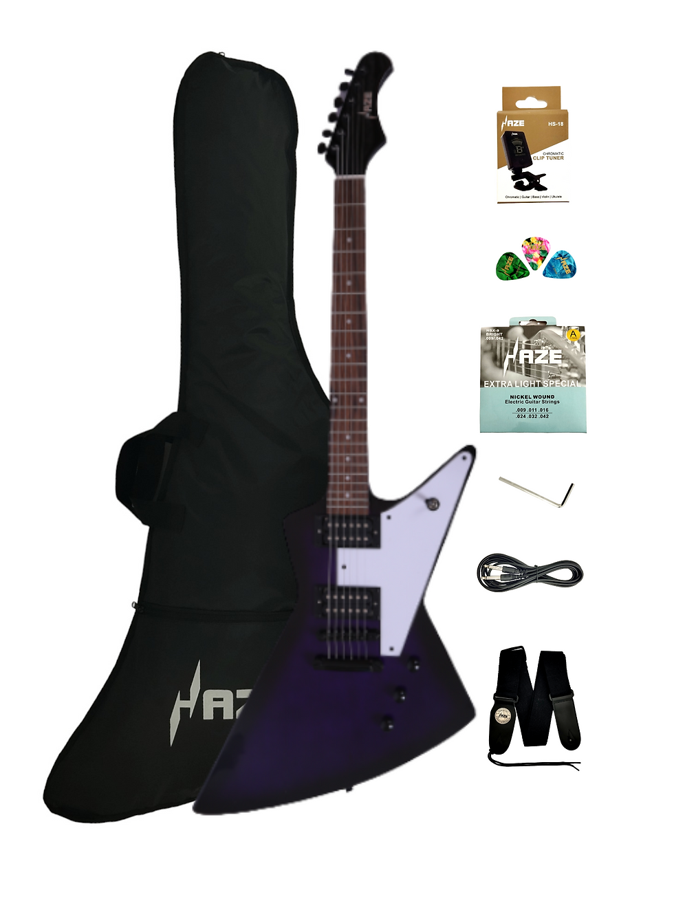 Haze Explorer-Style HH Basswood HEX Electric Guitar - Purpleburst FB1940