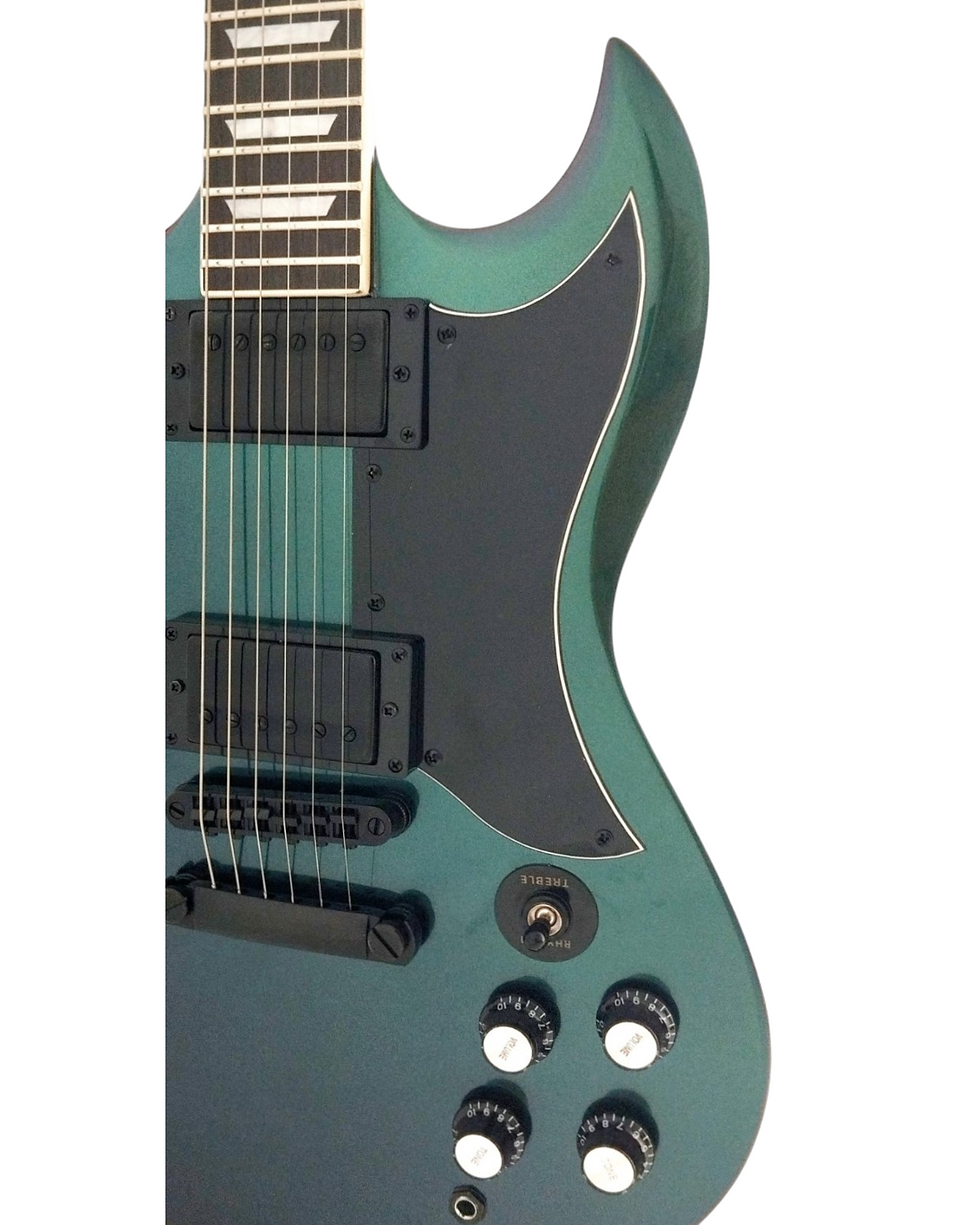 Thumbnail: Haze SEG275V Electric Guitar - Vintage H-H Double Cutaway, Chameleon Purple-Gree