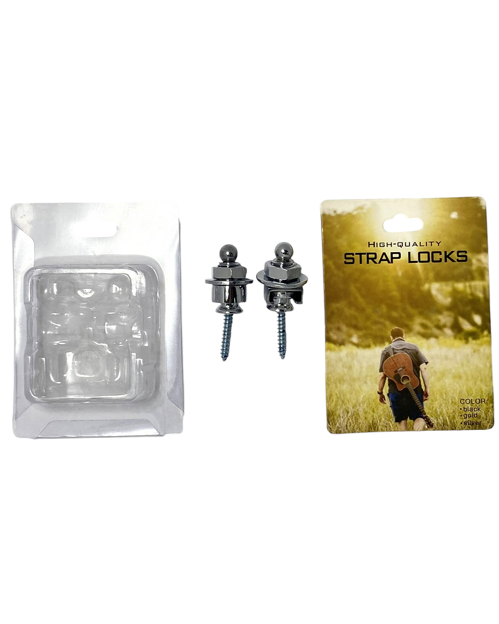Thumbnail: 4 HJKCR Guitar Strap Locks (2 Sets) with Wrench & Bottle Opener Function - Silve
