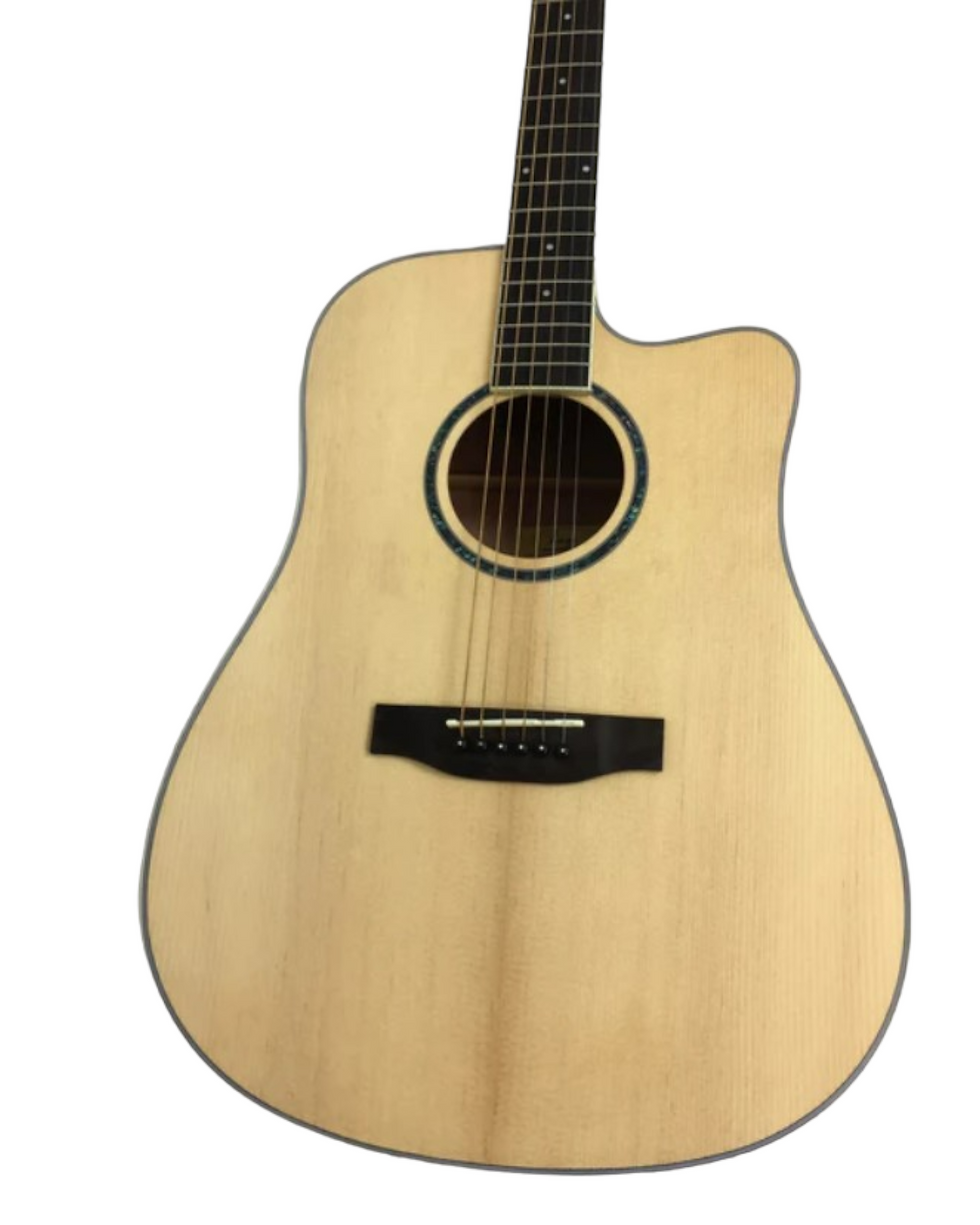 Thumbnail: Haze CD60SCN Solid Spruce Top Dreadnought Cutaway Acoustic Guitar - Natural