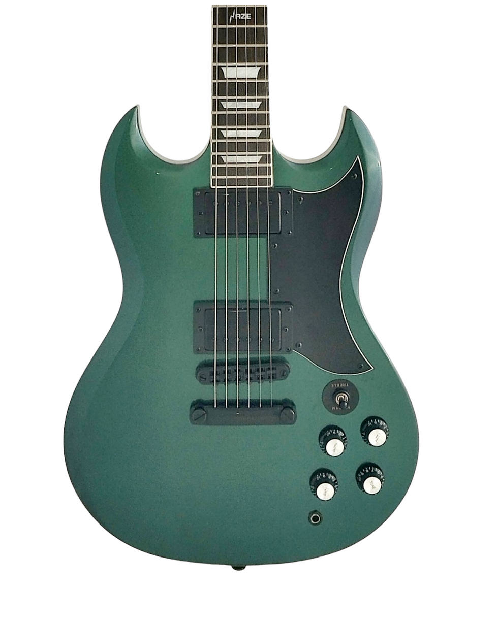 Thumbnail: Haze SEG275V Electric Guitar - Vintage H-H Double Cutaway, Chameleon Purple-Gree