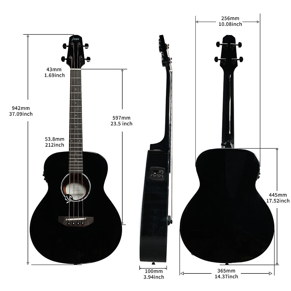 Thumbnail: Haze 37" Solid Sitka Top Height Adjustable Saddle Acoustic Bass Guitar - Black H