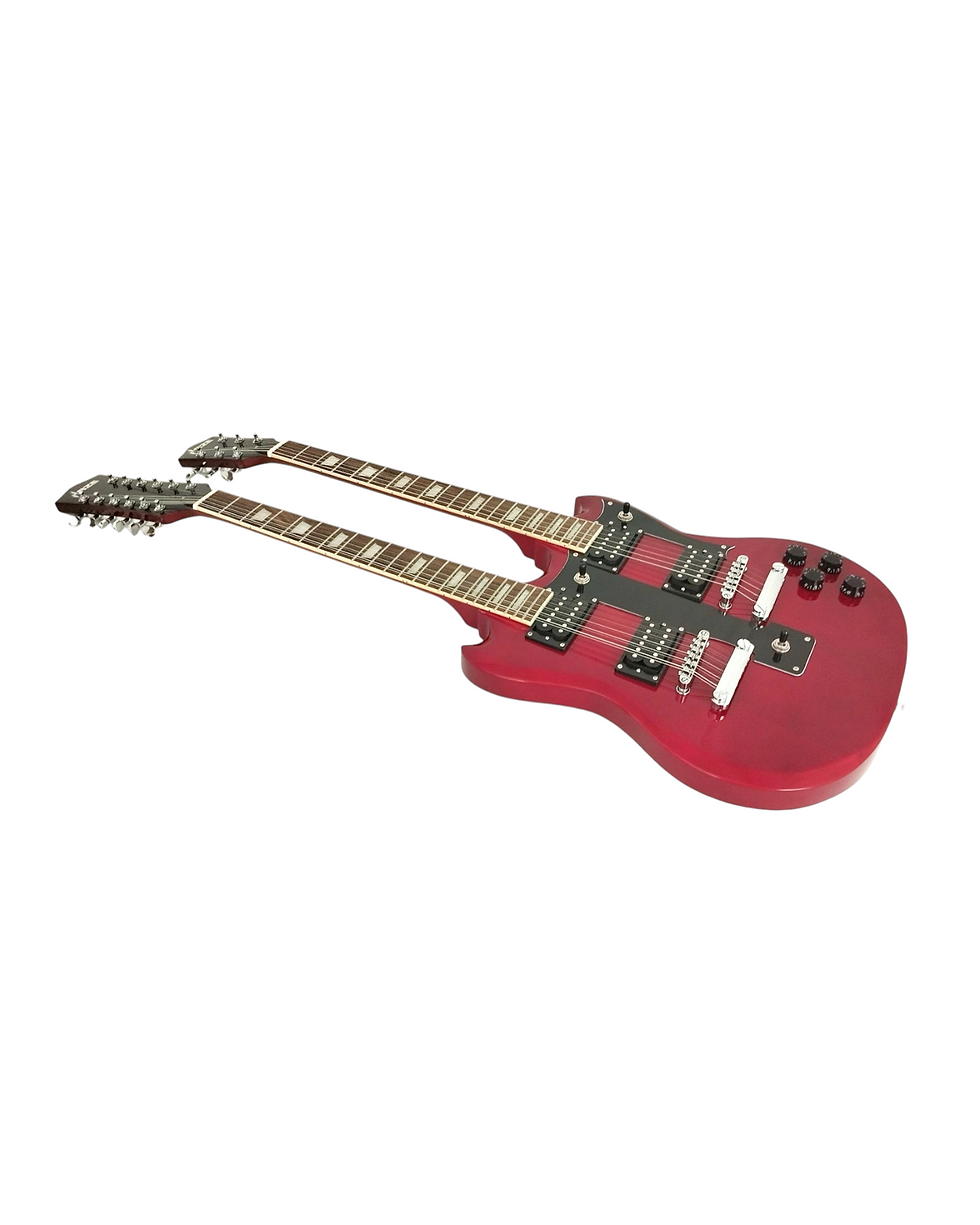Thumbnail: Haze Double Neck 12-String & 6-String HH Humbuckers HSG Electric Guitar - Red PB