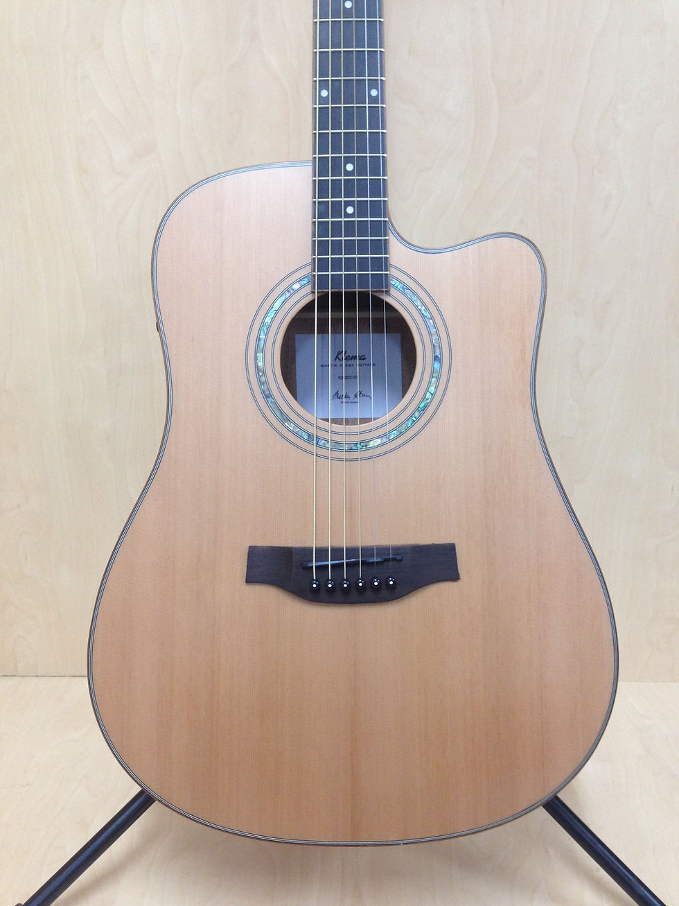 Thumbnail: Klema K200DCCE Solid Canadian Cedar Top Flamed Maple Body Dreadnought Cutaway Ac