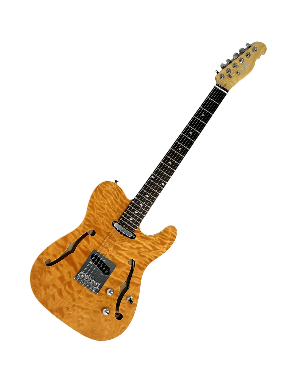Thumbnail: Haze Semi-Hollow Lightweight Quilted Paulownia HTL Electric Guitar - Natural TL1