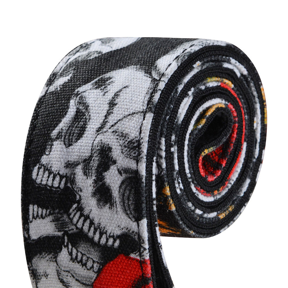 Thumbnail: Amumu Skull Rose Guitar Strap Red Denim for Acoustic/ Electric Guitars, Bass - D