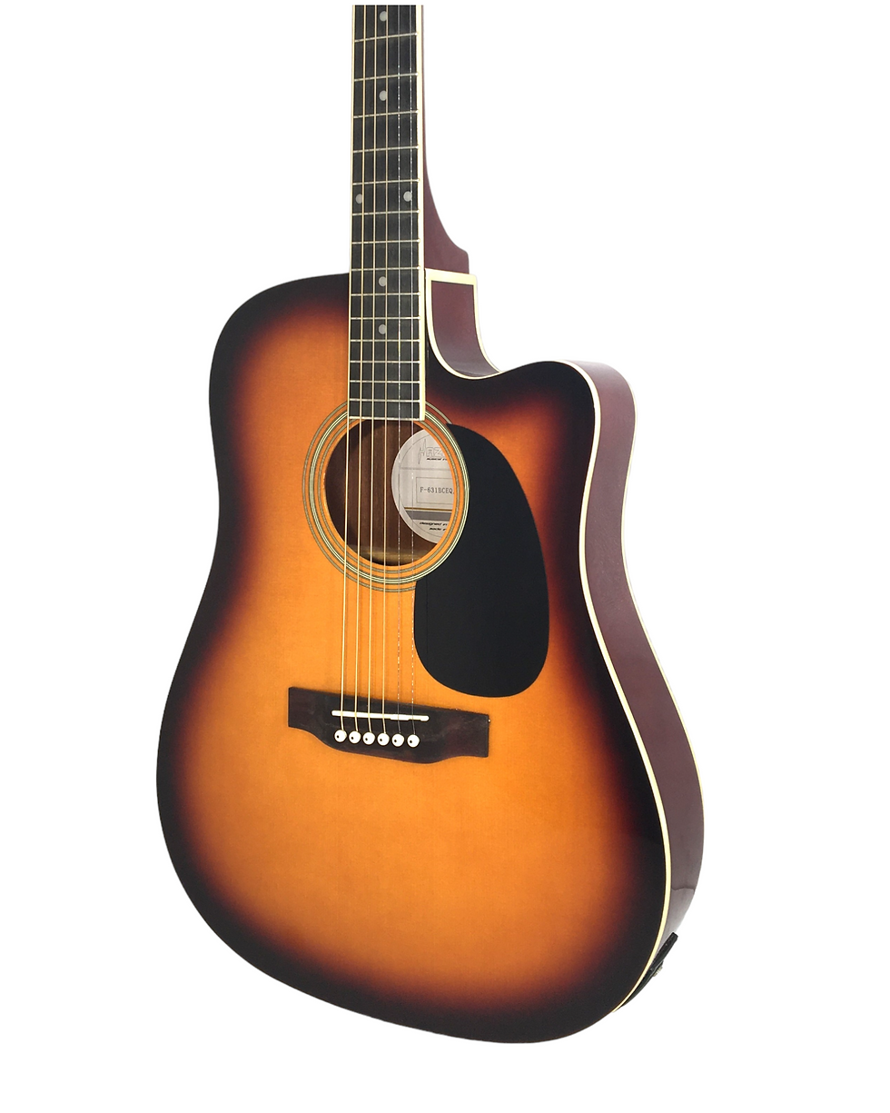 Thumbnail: Haze F631BCEQBS Thin-Body Built-In Pickups/Tuner Acoustic Guitar - Sunburst with