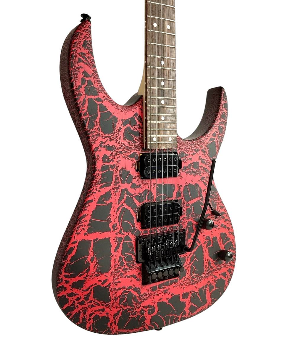 Thumbnail: Haze Floyd Rose HH Cracked Molten Lava HRC Electric Guitar - Red HCJS19600