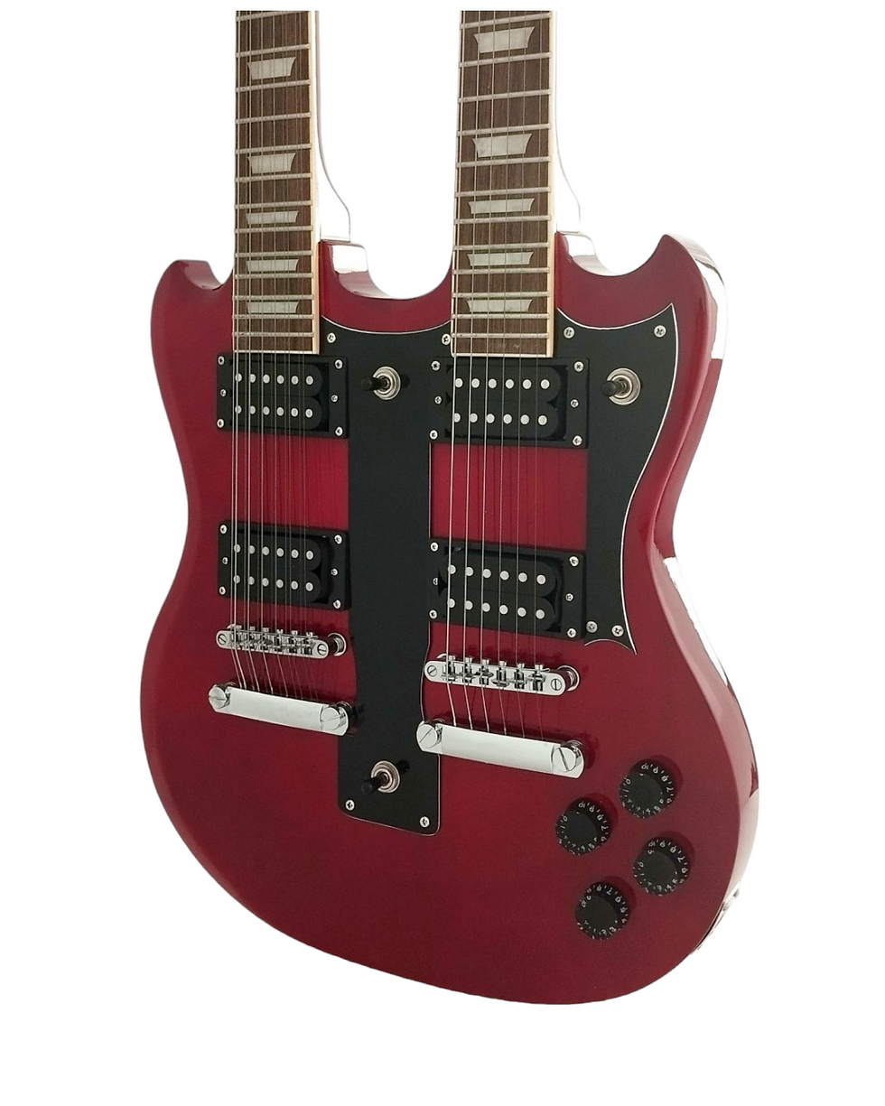 Thumbnail: Haze Double Neck 12-String & 6-String HH Humbuckers HSG Electric Guitar - Red PB
