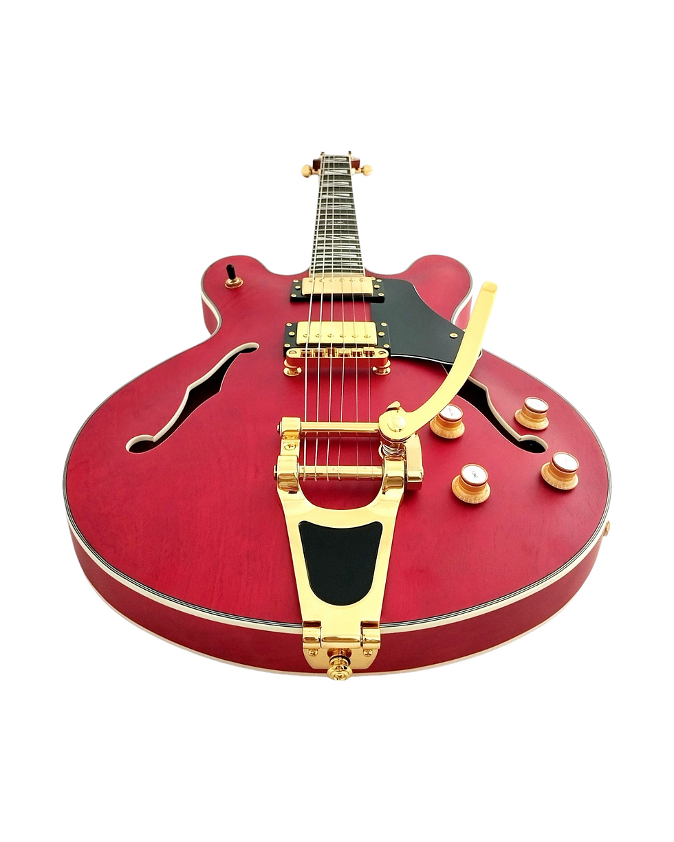 Thumbnail: Haze Semi-Hollow Bigsby Tremolo HES Electric Guitar - Red SEG1975WRDS