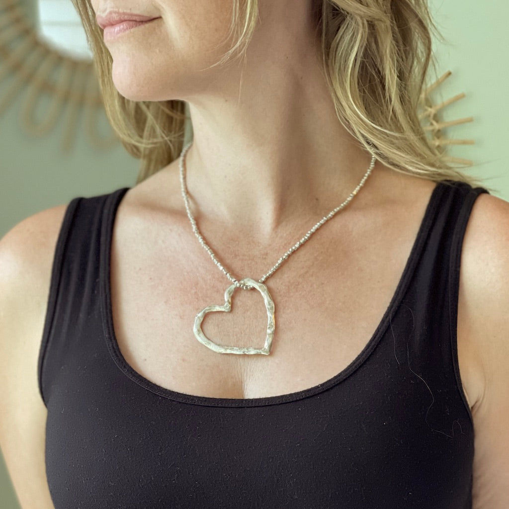 Open Heart Necklace In Silver Plate Canada Suzie Blue Bali