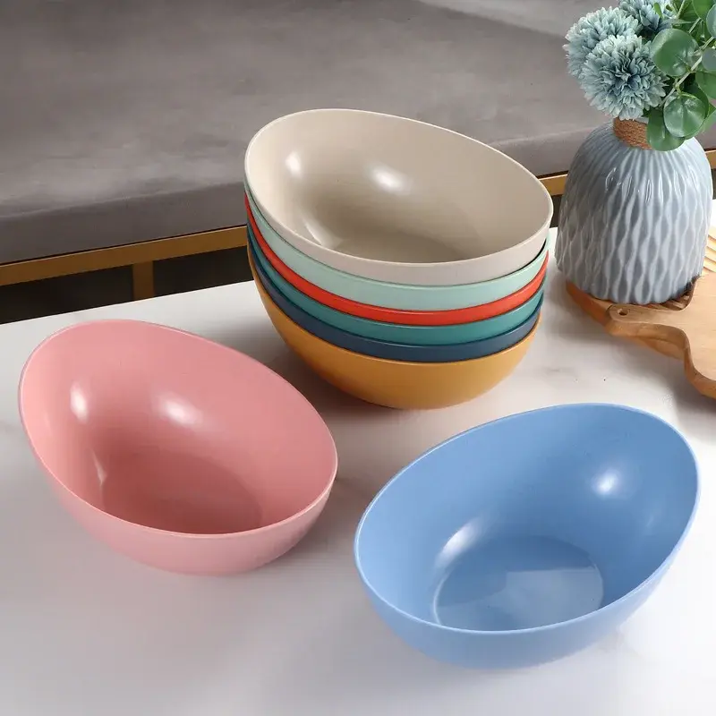 Eco-Friendly Wheat Straw Household Bowl Large Kitchen Fruit Salad Vegetable Dish