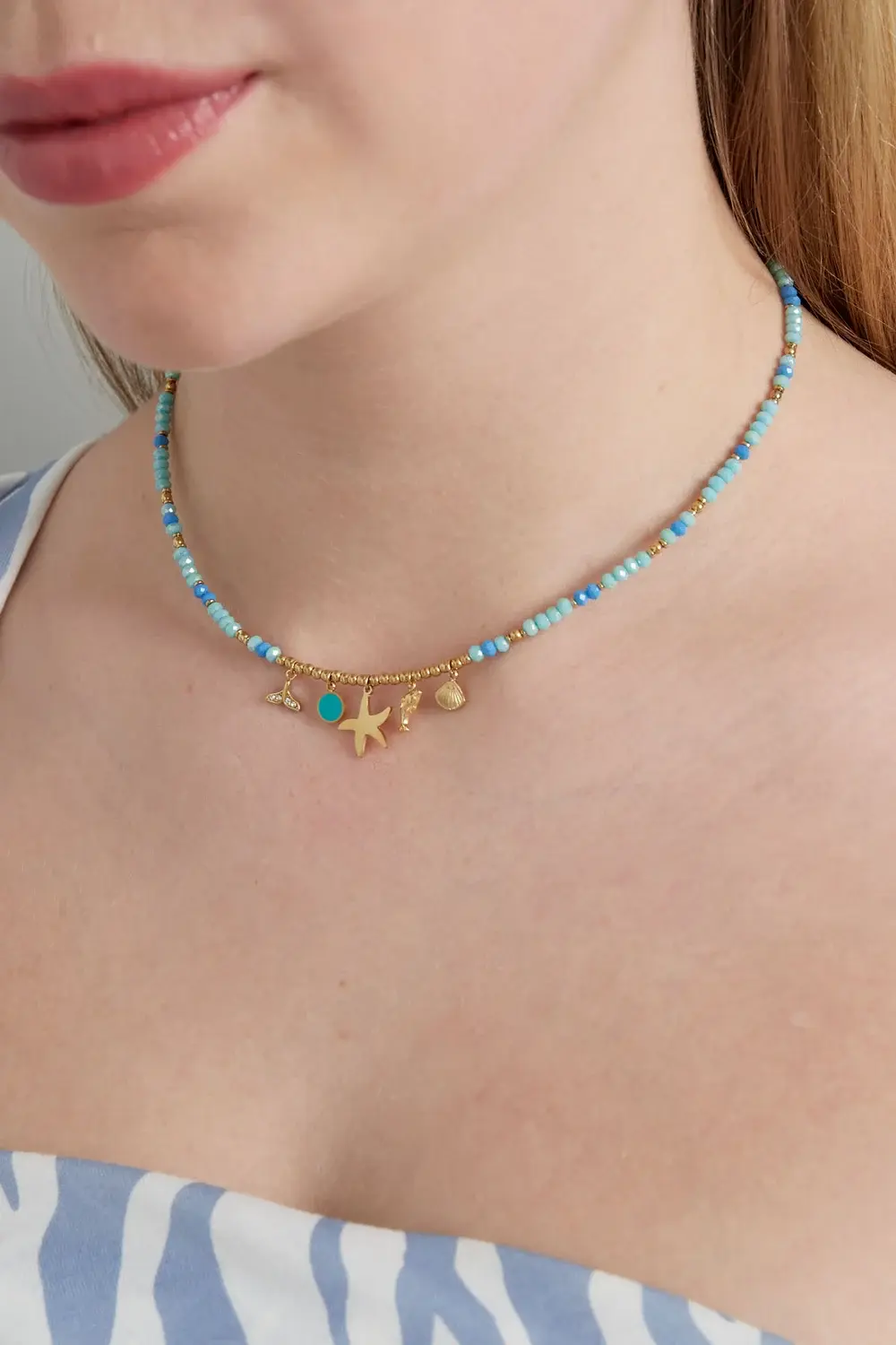 Ocean Charm Bedelketting – Blauw & Goud | RVS