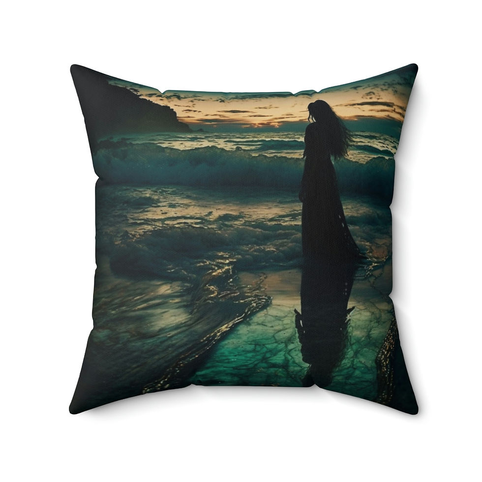Thumbnail: Dark Mermaid Faux Suede Square Pillow