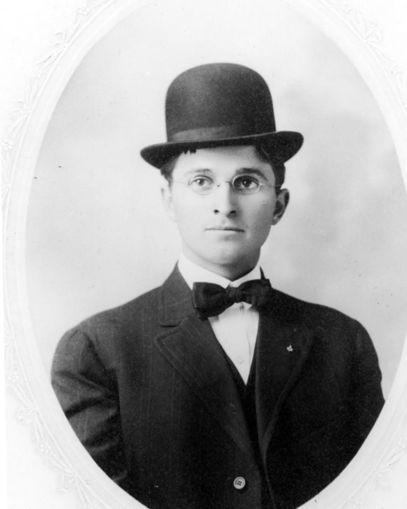 Public-domain portrait of a young Harry S. Truman wearing a derby hat, circa 1908