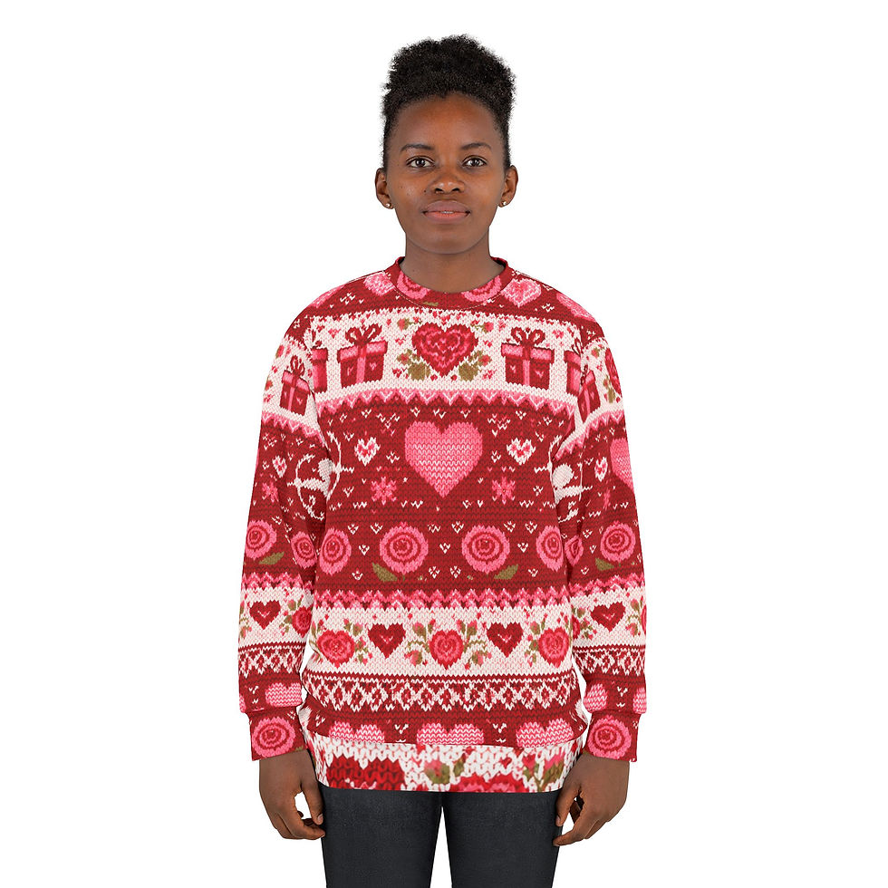 Thumbnail: Valentine’s Day x Christmas Knit Sweater — Cozy Nordic Hearts Holiday Sweatshirt