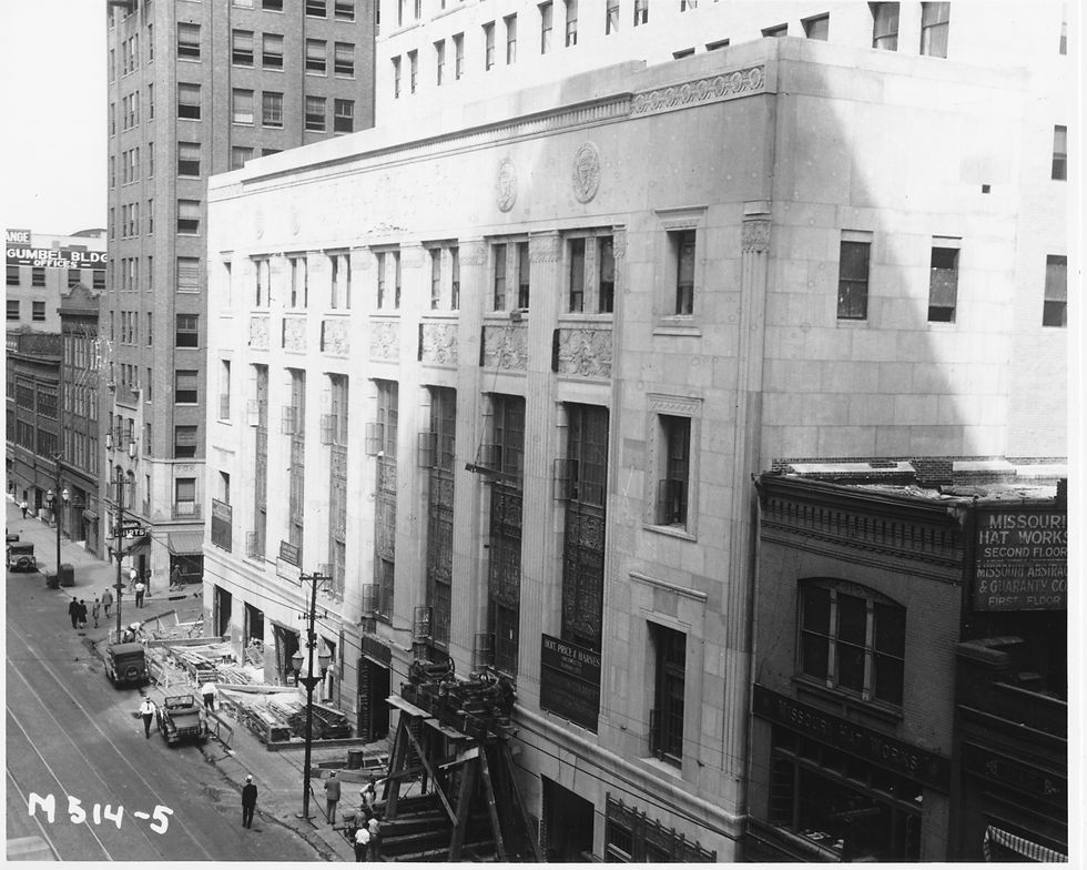 Fidelity National Bank Building under construction in 1930, looking north-northeast from Walnut between Ninth and Tenth streets.