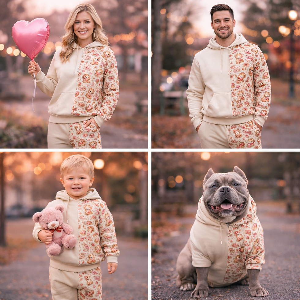 Miniatura: Teddy Bear Sleeve Sweatshirt – Cute Heart Plush Pattern Crewneck