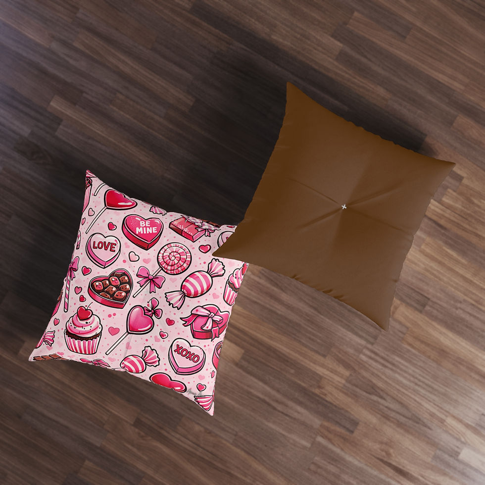 Thumbnail: Valentine Candy Pattern Tufted Floor Pillow — Square Decorative Cushion 