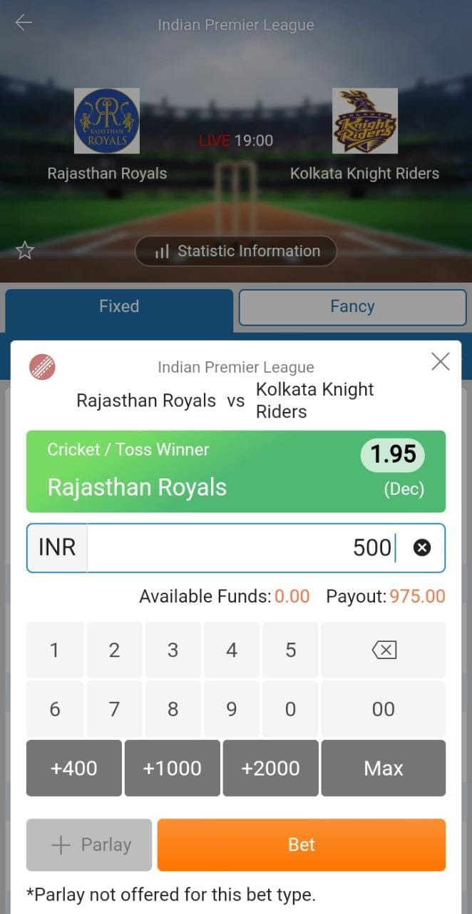 Toss winner betting slip