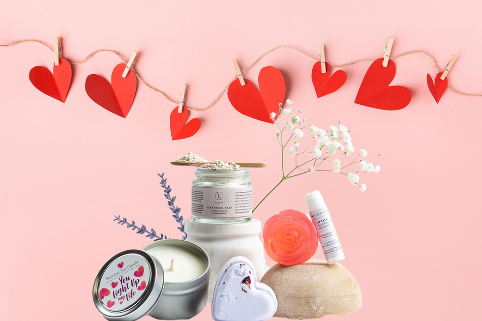 Thumbnail: Natural skincare gift box with candle, soap, and bath products.