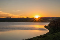 Sunset at Lake Ugii, Central Mongolia.