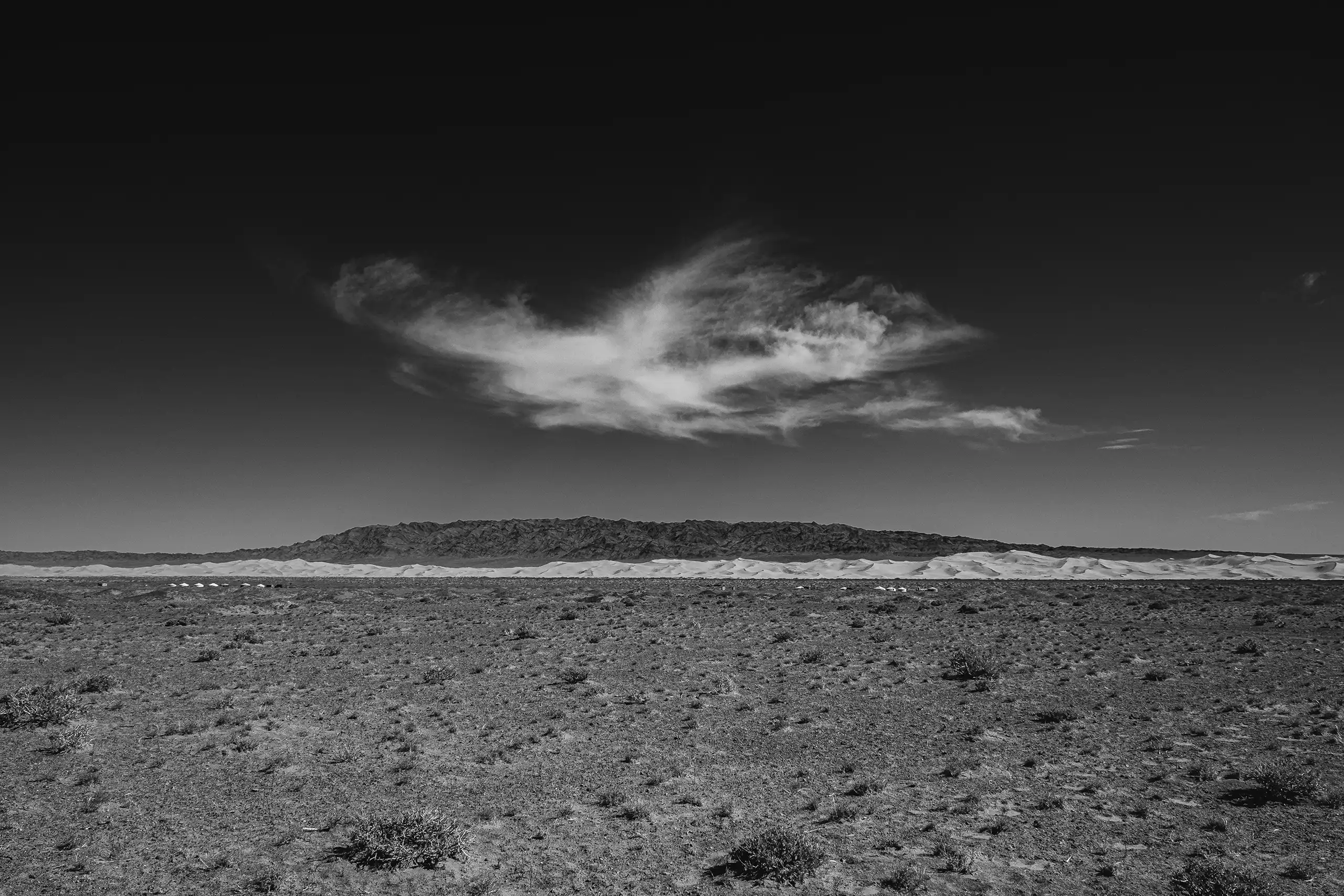Sand dunes and mountains of the Gobi Desert