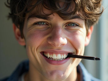 pen in mouth
