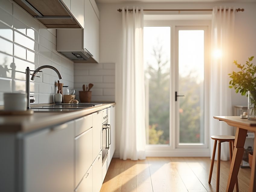 bright modern kitchen with white cabinets and early spring sunlight.png