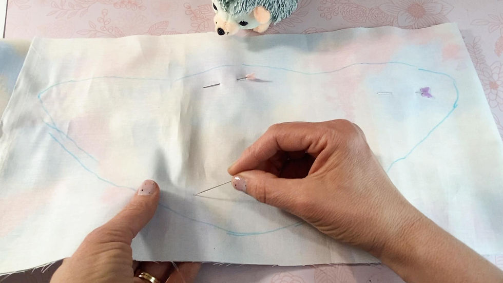 Pining two layers of fabric together.