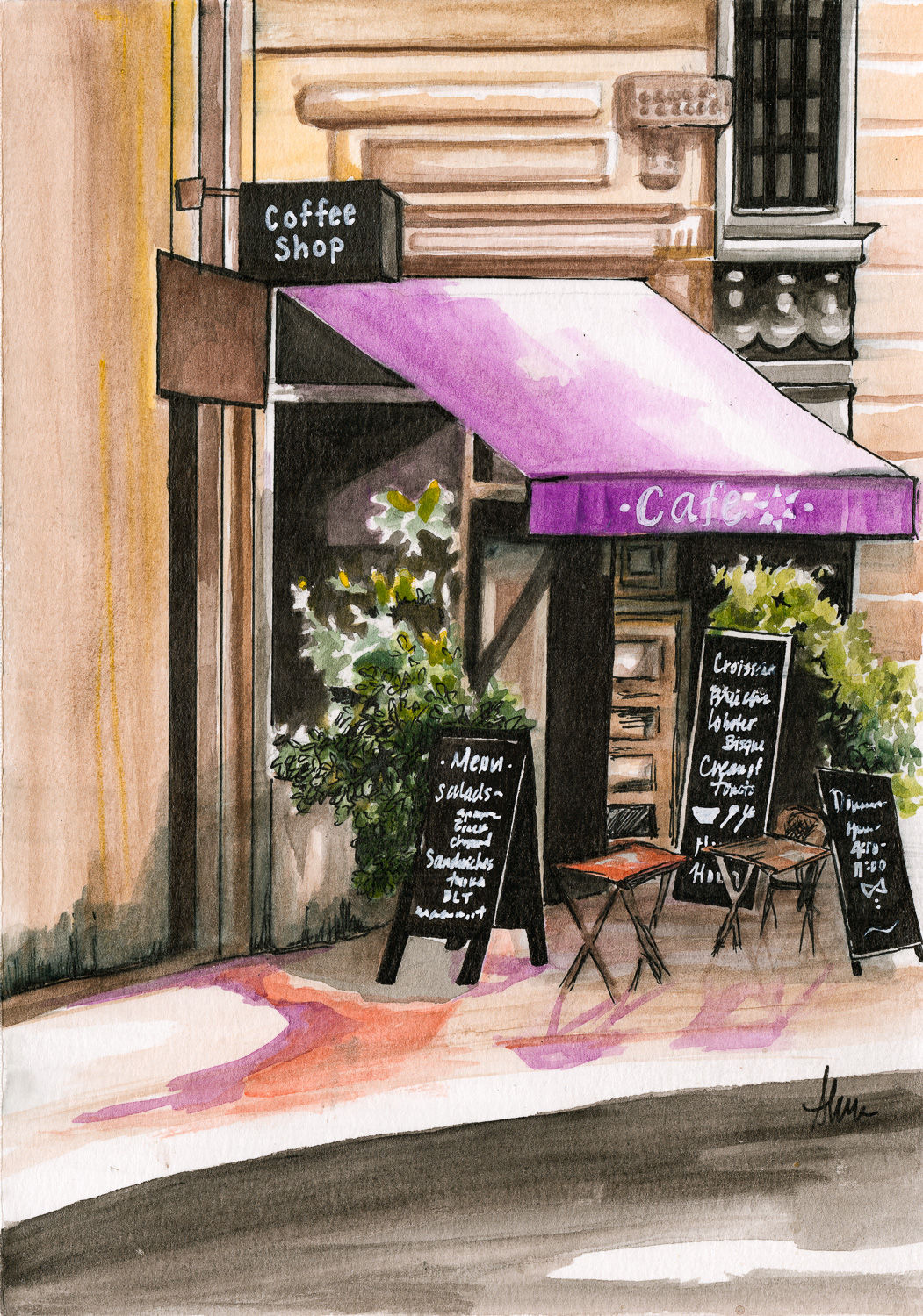 Outdoor Cafe - 7 x 9" Mixed Media