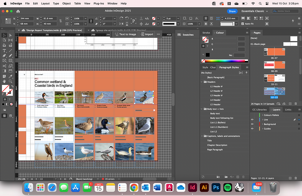 On the report i started moving the research i had gathered onto the report template