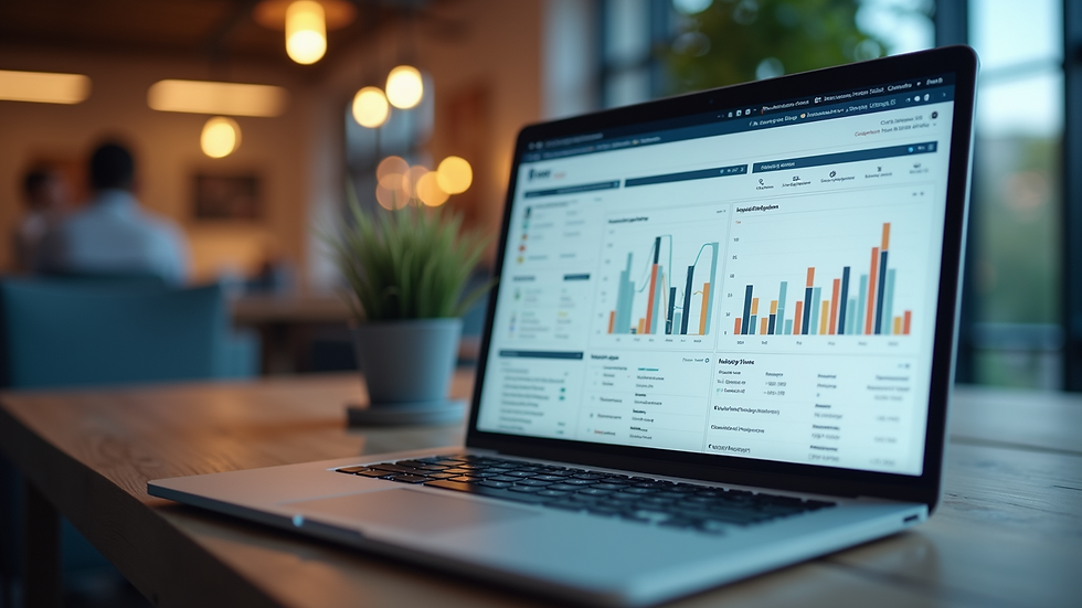 High angle view of a laptop screen showing a project management dashboard