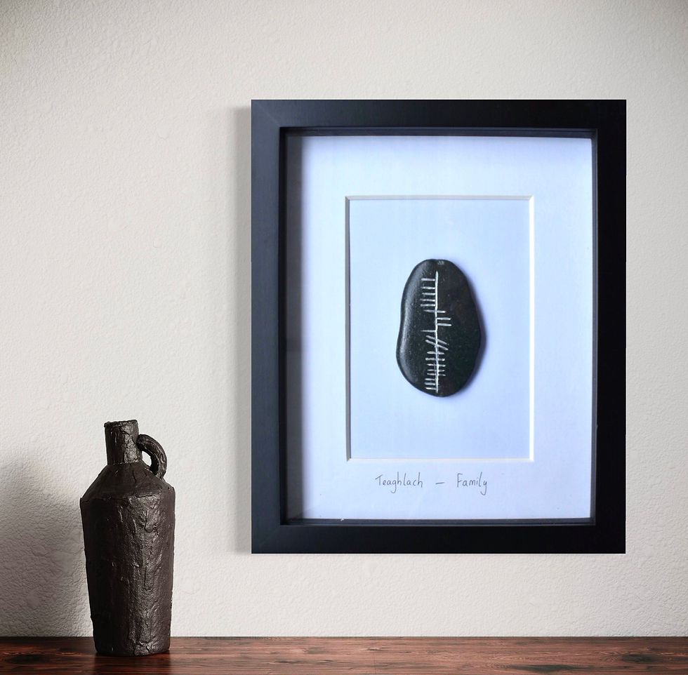 a picture of an ogham stone in a frame