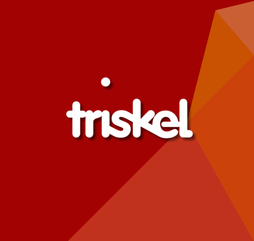 the triskel logo on a red background