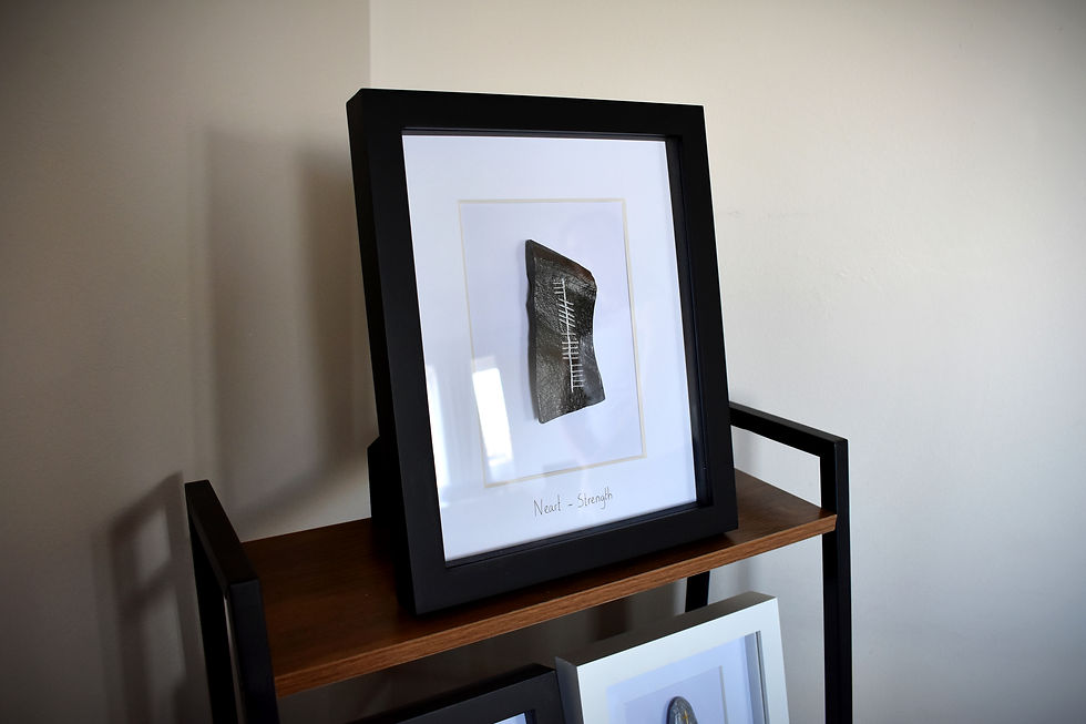 ogham stone frame on shelf