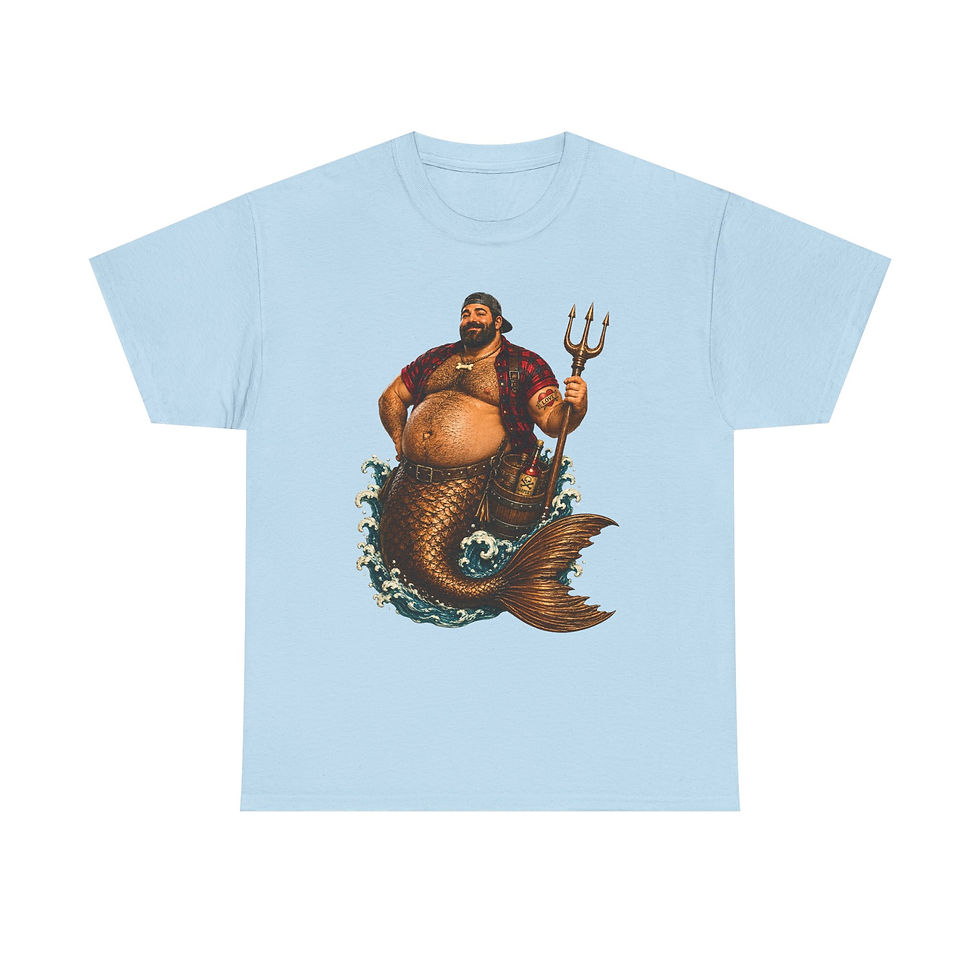Thumbnail: Trident Merman Tee – Gay Bear Mer Men Art – Husky Bearded Merman T-Shirt
